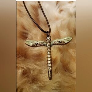 Dragonfly Pendant Large Sparkley On Simple Knotted Cord